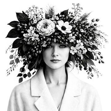 Portret met bloemenkroon en zachte blik