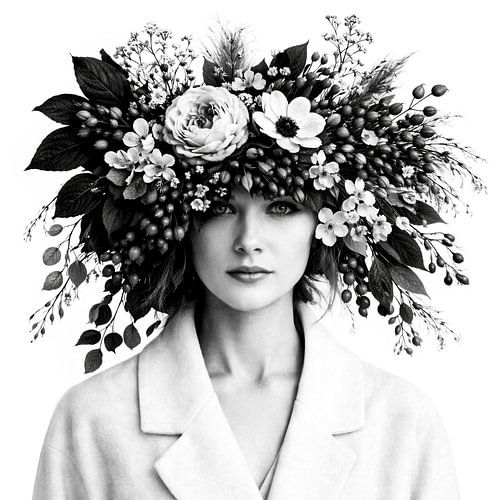 Portret met bloemenkroon en zachte blik