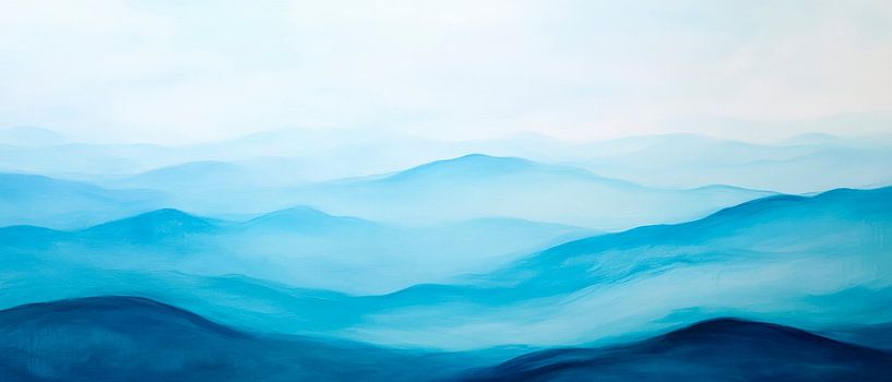 Blauw berglandschap in de mist van Poster Art Shop
