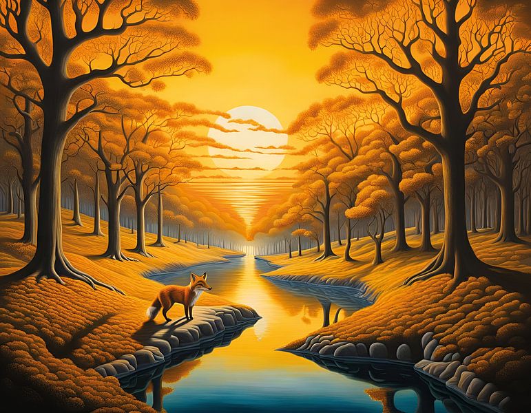 Fox in surrealist landscape, Dali style by Betty Maria Digital Art
