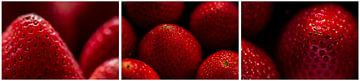 Triptych macro panorama red fresh ripe strawberries by Dieter Walther