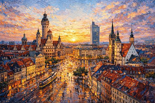 Leipzig in Duitsland, een impressionistisch schilderij.