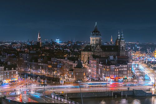 Evening about Amsterdam Central Station – St. Nicholas Church and Schreierstoren by Thea.Photo