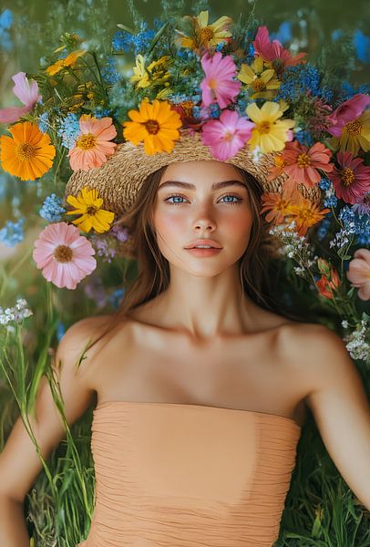 femme avec des fleurs style métropolitain par Egon Zitter