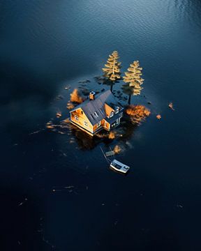 Huis op een eiland van fernlichtsicht
