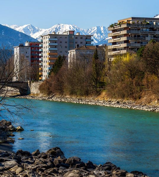 Apartment Blocks am Inn in Innsbruck with a view of the Alps by ManfredFotos
