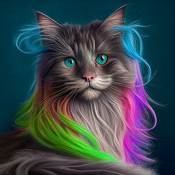 Portrait of a Persian cat with rainbow hair by Animaflora PicsStock