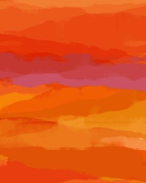 Maison colorée. Peinture abstraite de paysage en orange, violet, jaune, terra. sur Dina Dankers