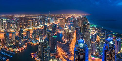Dubai Marina Skyline Panorama at night