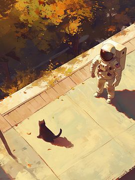 astronaut with alien cat by PixelPrestige