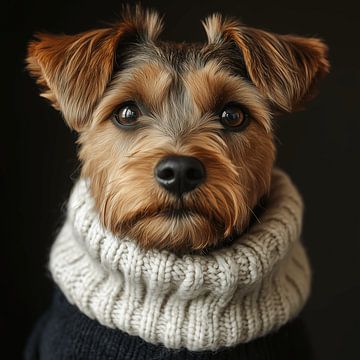Yorkshireterriër gekleed voor de winter van Ton Kuijpers