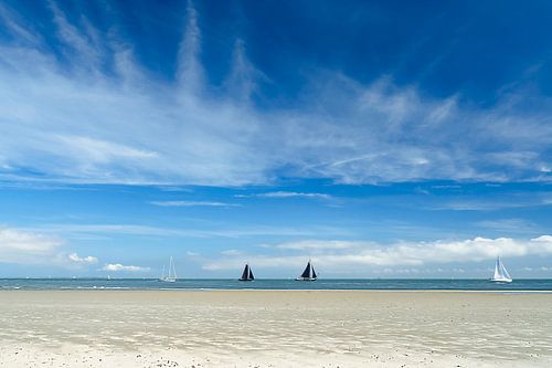 Ciel bleu au-dessus de la mer des Wadden près de Vlieland