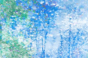 Abstract boslandschap in blauw en groen van Diana Mets
