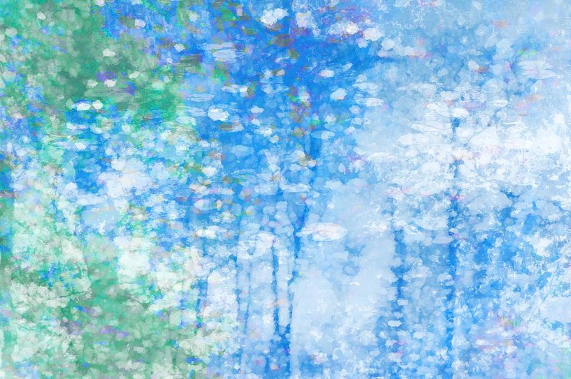 Abstract forest landscape in blue and green by Diana Mets