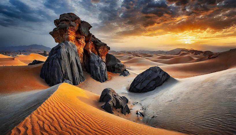 Rotsen met zand in de woestijn van Mustafa Kurnaz