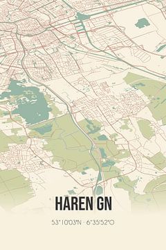 Vintage landkaart van Haren Gn (Groningen) van MijnStadsPoster