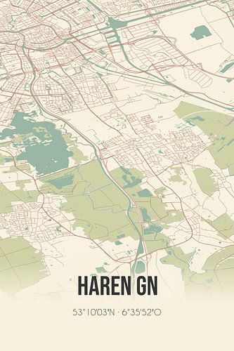 Vintage landkaart van Haren Gn (Groningen)