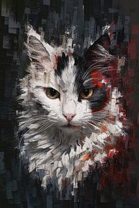 Abstrakte Katze mit lebhaften Augen von De Muurdecoratie