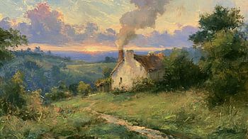 Coucher de soleil français | Paysage impressionniste | Lumière dorée et chaleureuse