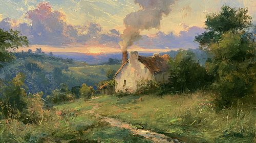 Coucher de soleil français | Paysage impressionniste | Lumière dorée et chaleureuse