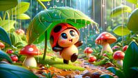 Vrolijk lieveheersbeestje geniet van de regenbui van artefacti thumbnail