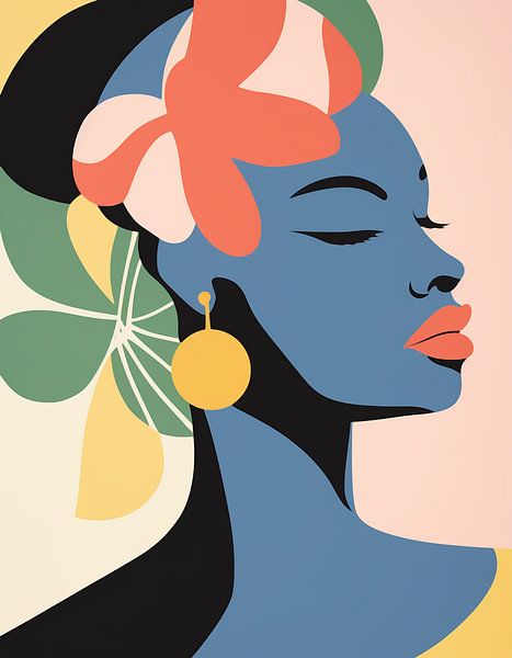 Fille avec une boucle d'oreille en perle, abstrait moderne par Caroline Guerain