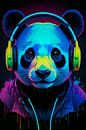 Panda in headphones, listening to music, neon art by Makar Mokrynskyi thumbnail