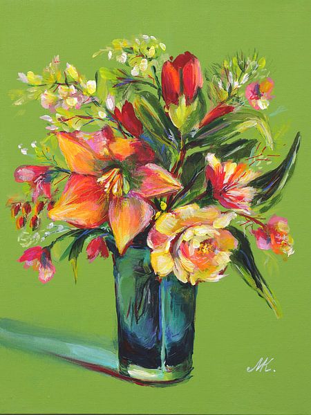 Fleurs - Bouquet floral sur fond vert par Marina Kozyr