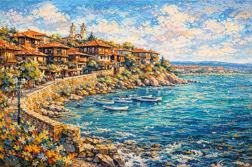 Sozopol, Bulgarije een impressionistisch schilderij.