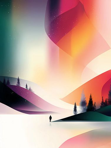 Fantasiebos met gloeiende bomen en sneeuwvlokken