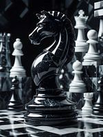 Schachfiguren aus Marmor in einer kubistischen Umgebung