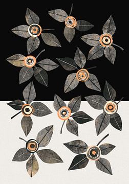 Fleurs anthracite cantaloup - fond contrasté sur Aribombari - Ariane Nijssen