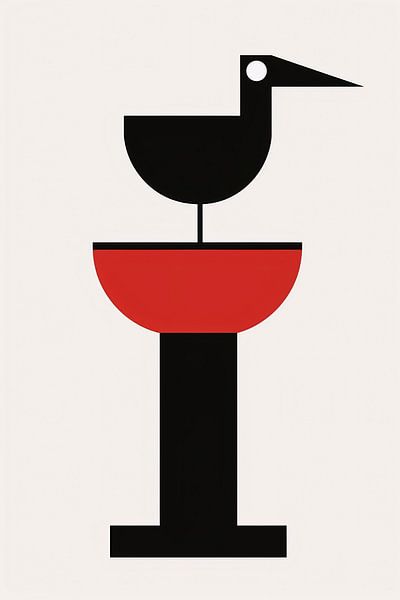 Minimalist Art: Bird on Red Feeder by Imperial Art House