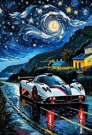 Pagani Zonda R Starry Night Painting – Abstract Track Hypercar Wall Art 2