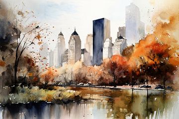 Aquarel Landschapspark in New York van NJ Midnight Studio