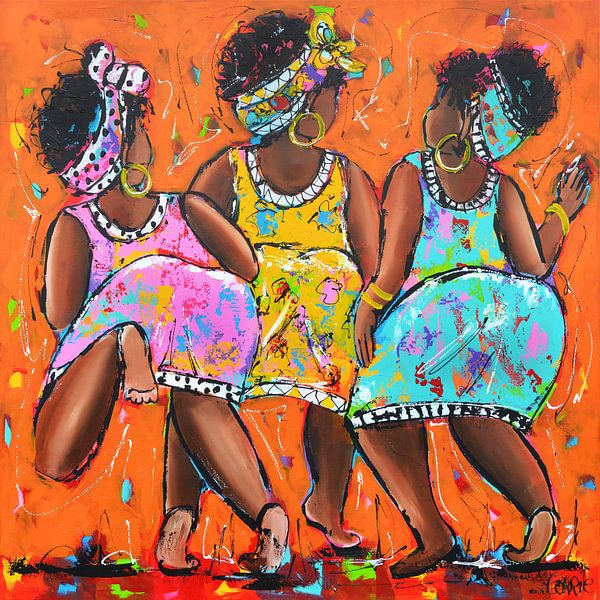 Curacao celebrating ladies by Vrolijk Schilderij