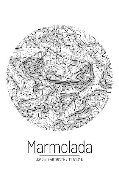 Marmolada | Topographic Map (Minimal) by ViaMapia