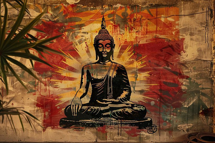 Moderne Boeddha in Levendige Street Art van Art & Soul Creations