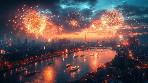 Feuerwerk über dem Stadtbild