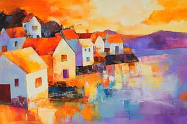 Explosion de couleurs au-dessus d'un village pittoresque sur Poster Art Shop