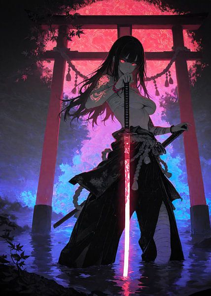 Anime Samurai Girl Ronin Torii Gate von Ruzerin