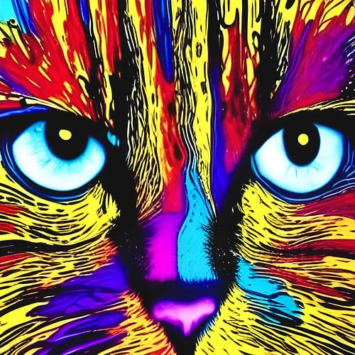 Portret van een kat IV - kleurrijk popart graffiti