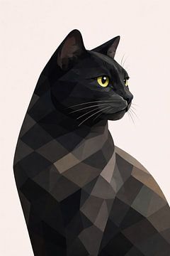 Portrait géométrique de chat noir – Décoration murale moderne représentant un chat en low poly