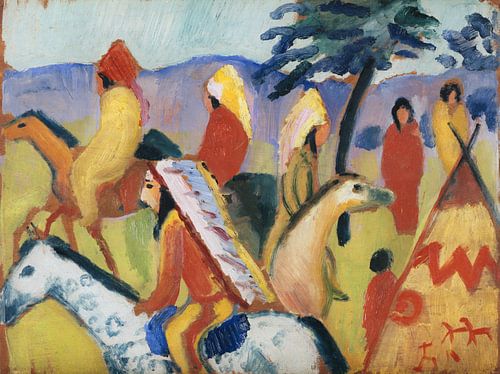 Paardrijdende indianen bij de tent, August Macke