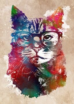 Kat hipster grafische kunst #kat van JBJart Justyna Jaszke