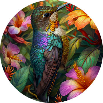 kleurrijke kolibrie in bloemen van haroulita