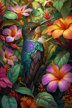 colorful hummingbird in flowers by haroulita