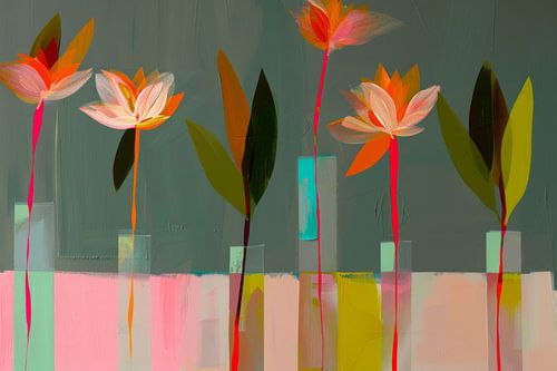 Buntes Stillleben mit Blumen, abstrakt