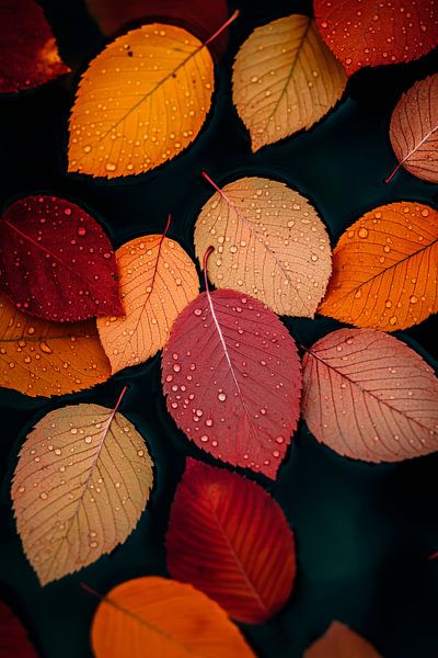 Herbstliche Blätter mit Wassertropfen von Poster Art Shop