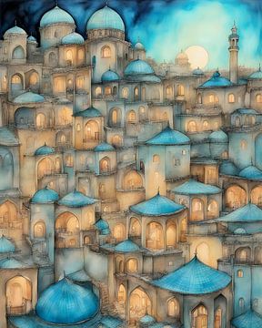 Blauwe koepels bij nacht deel II. van Rita Bardoul